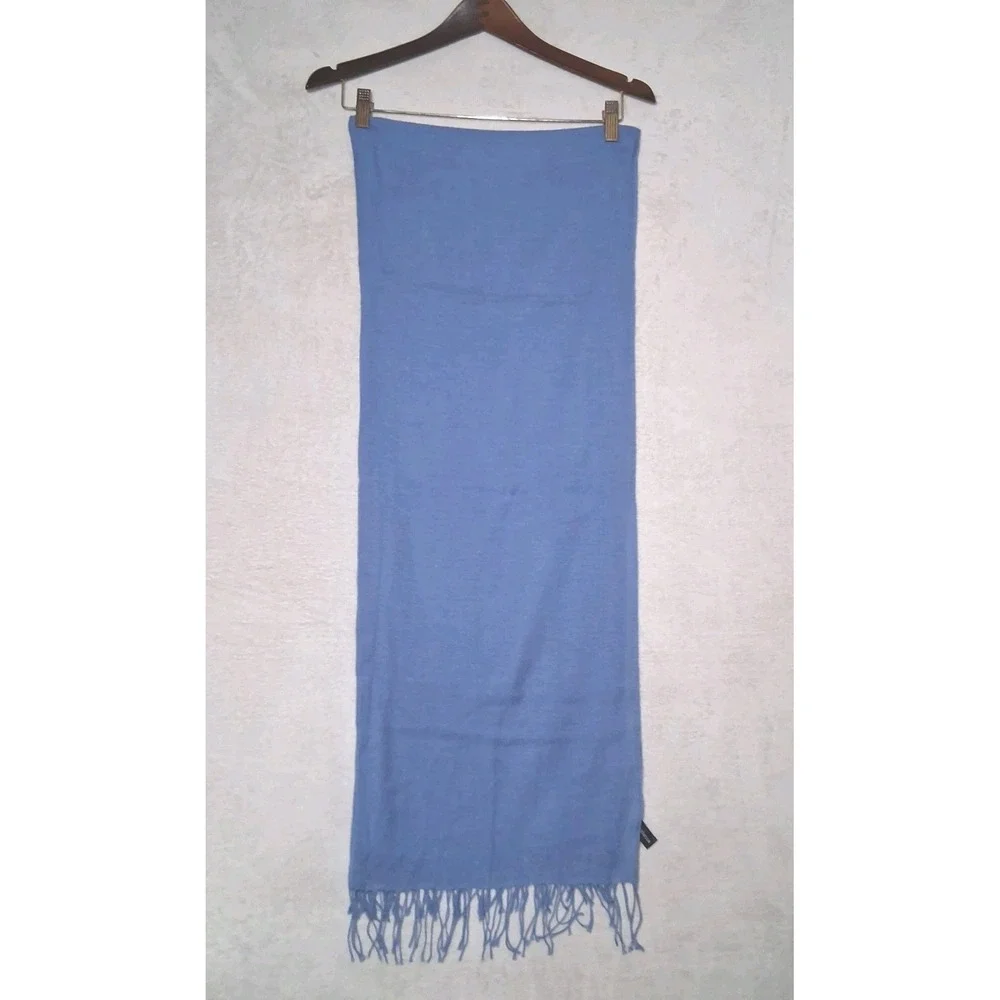 Ann Taylor Made in Italy Fringe Blue Scarf Wool Cashmere Silk Blend  70